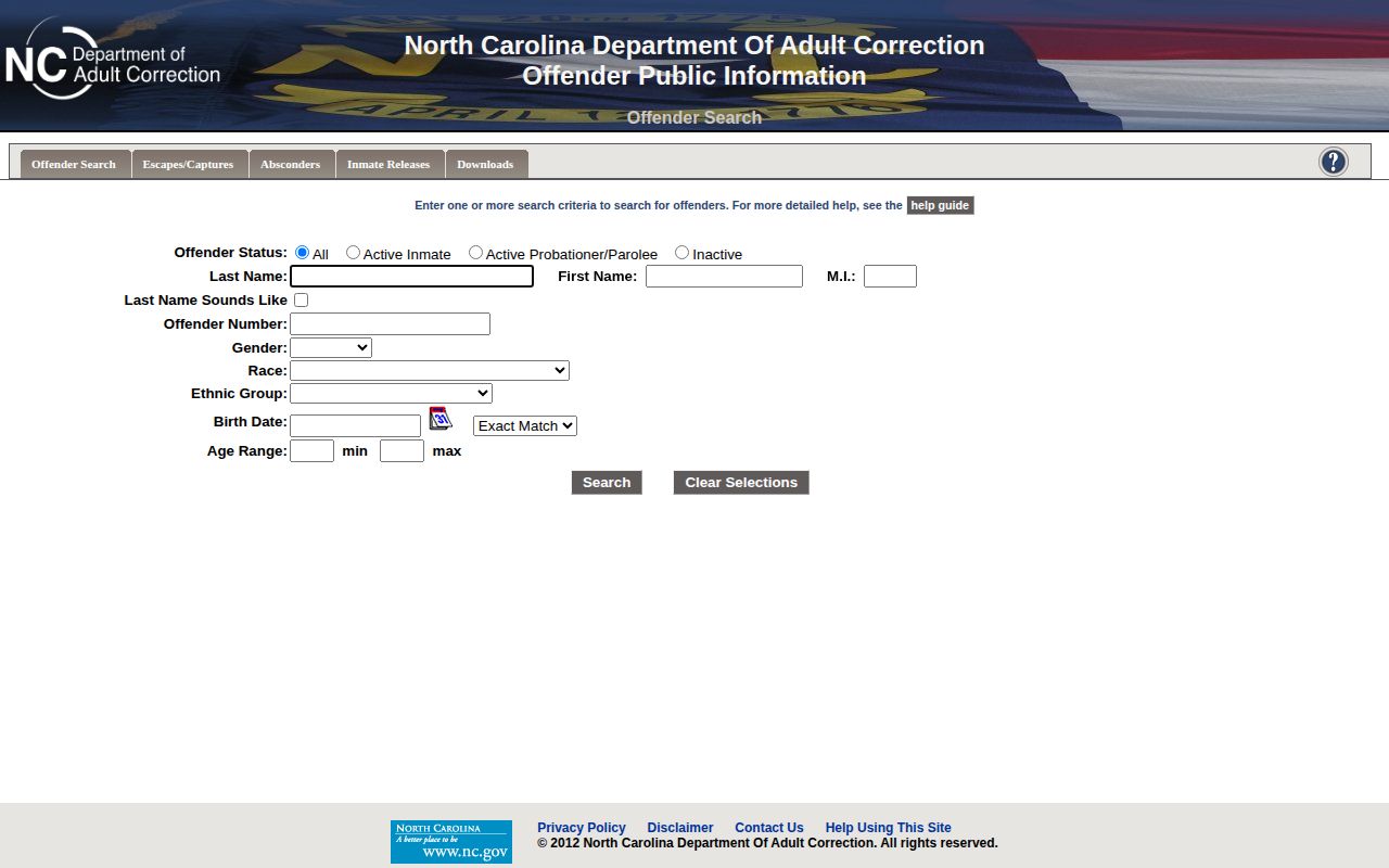 North Carolina state prison offender and Alamance release search