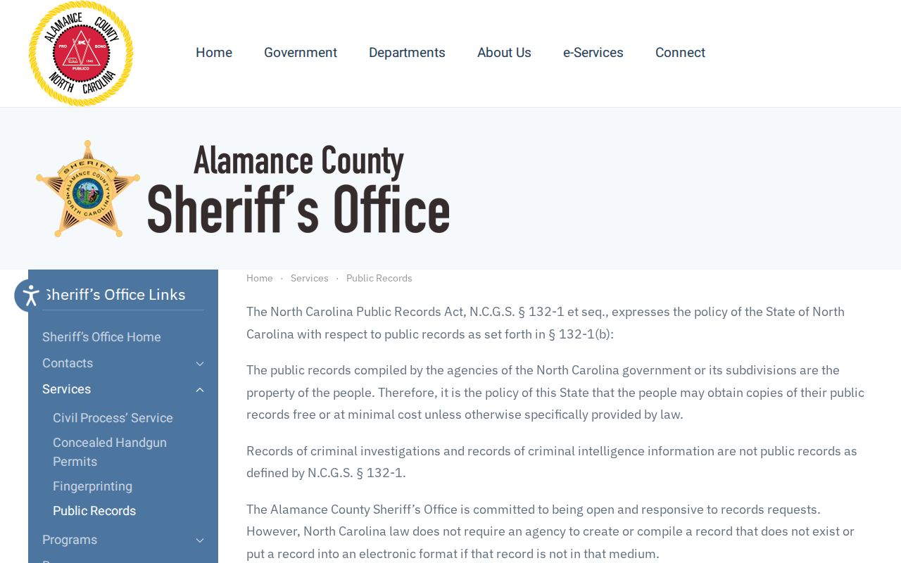 Alamance County Sheriff public records instructions for release record requests