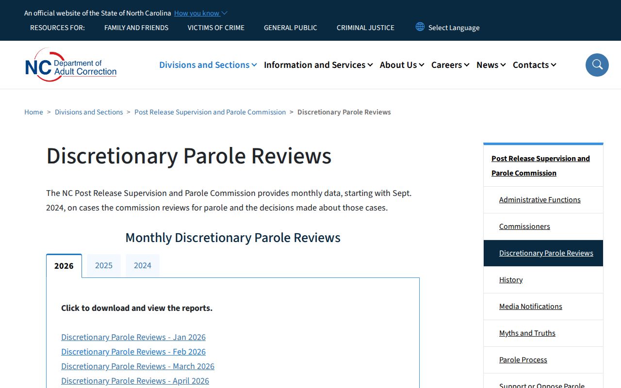Alamance County parole monthly decision records page